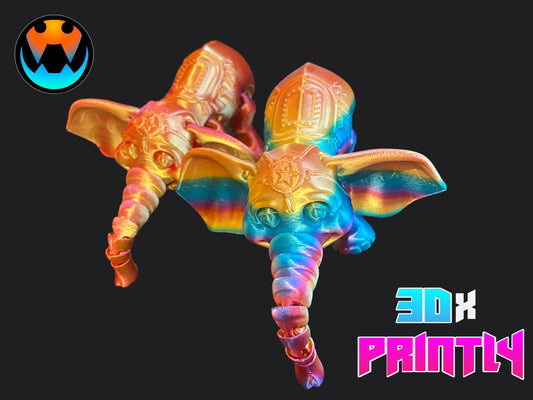 Circus Elephant - Flexi Factory 3D Design - Rainbow / Color shift PLA