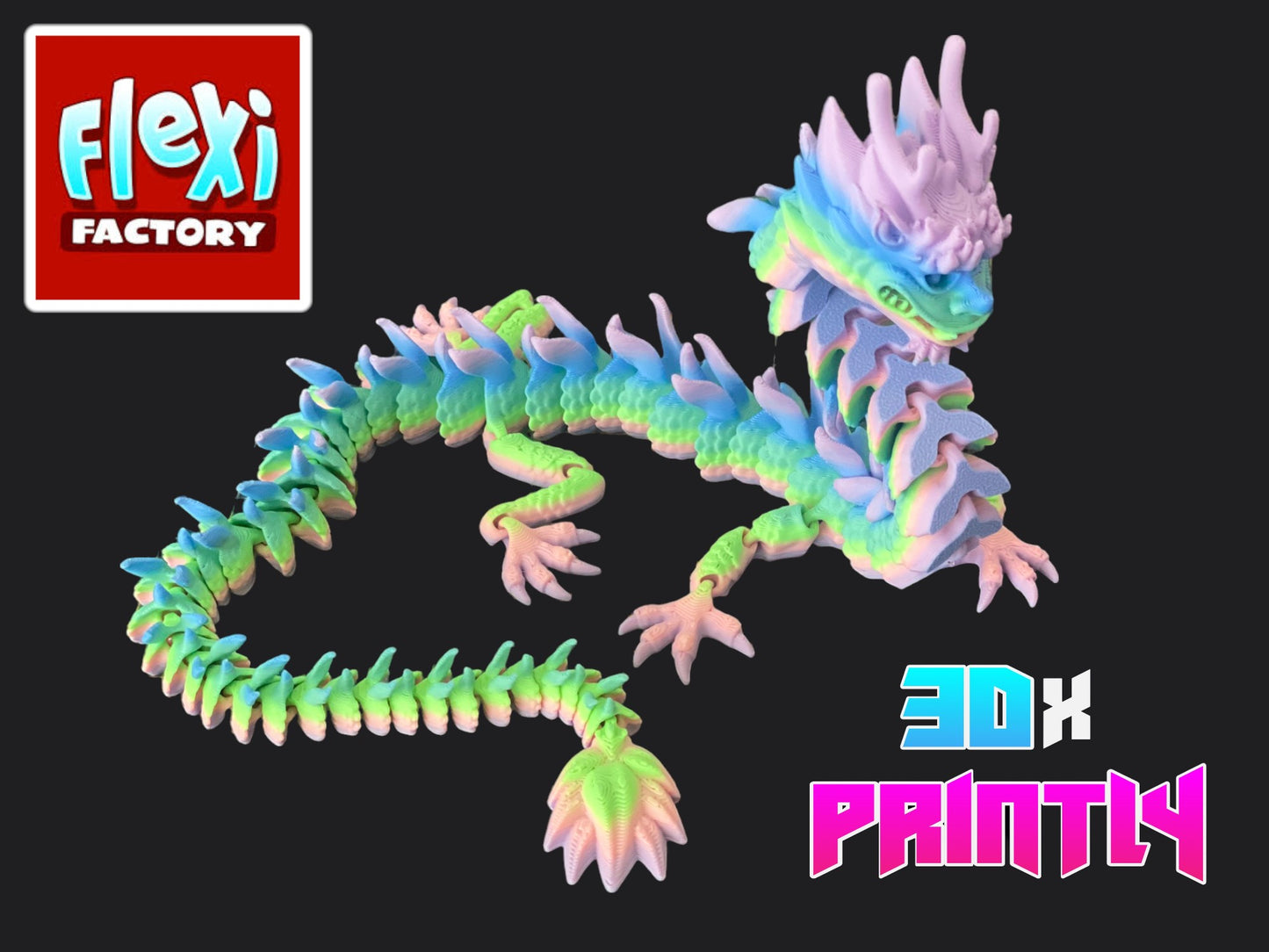 Imperial Dragon - Flexi Factory 3D Design - Rainbow / Color shift PLA