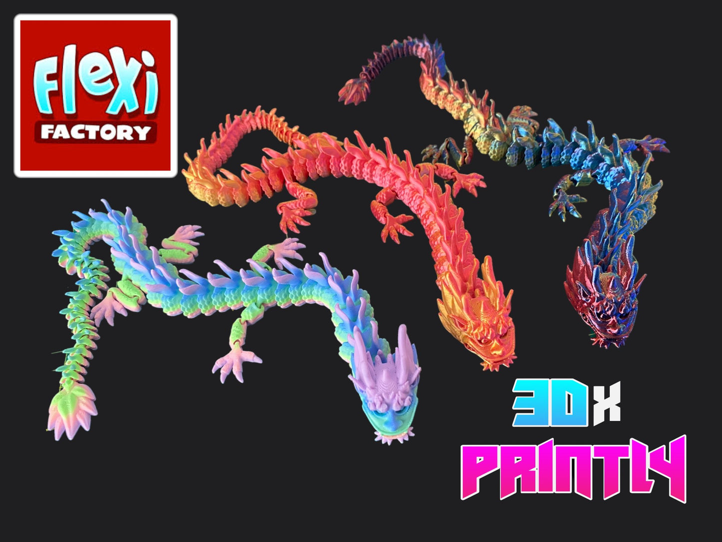 Imperial Dragon - Flexi Factory 3D Design - Rainbow / Color shift PLA