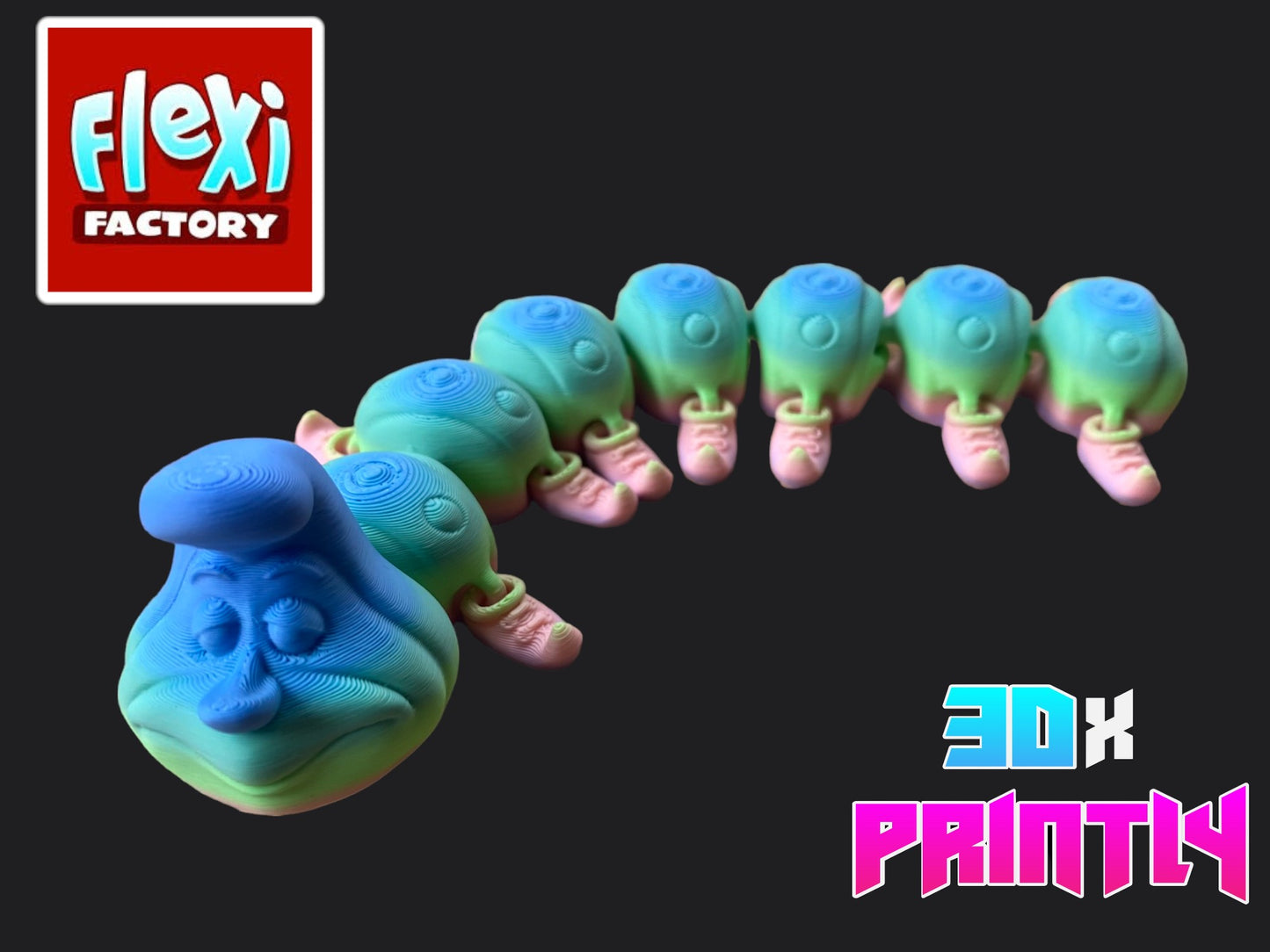 Caterpillar - Flexi Factory 3D Design - Rainbow / Color shift PLA