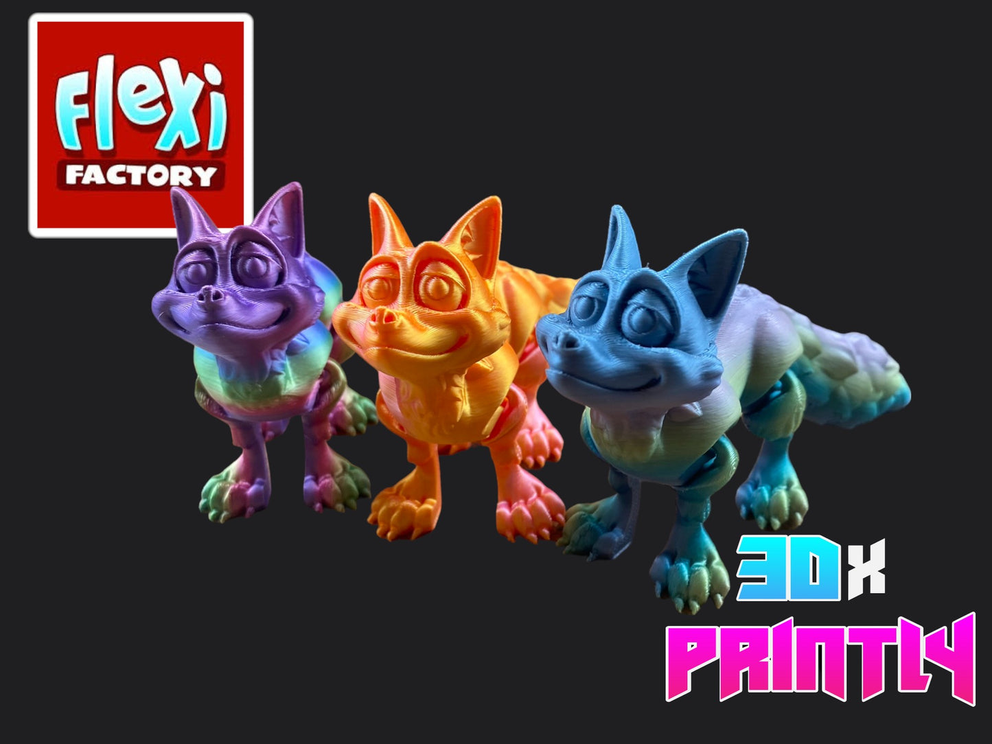 Cute Fox - Flexi Factory 3D Design - Rainbow / Color shift PLA