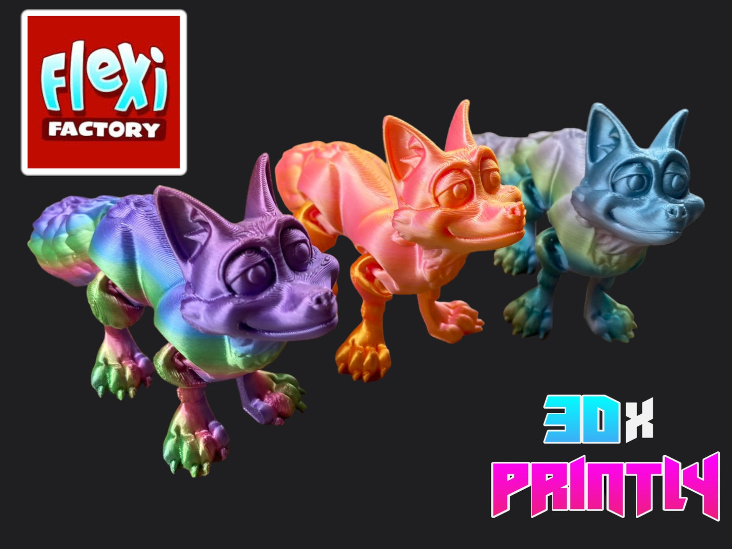 Cute Fox - Flexi Factory 3D Design - Rainbow / Color shift PLA