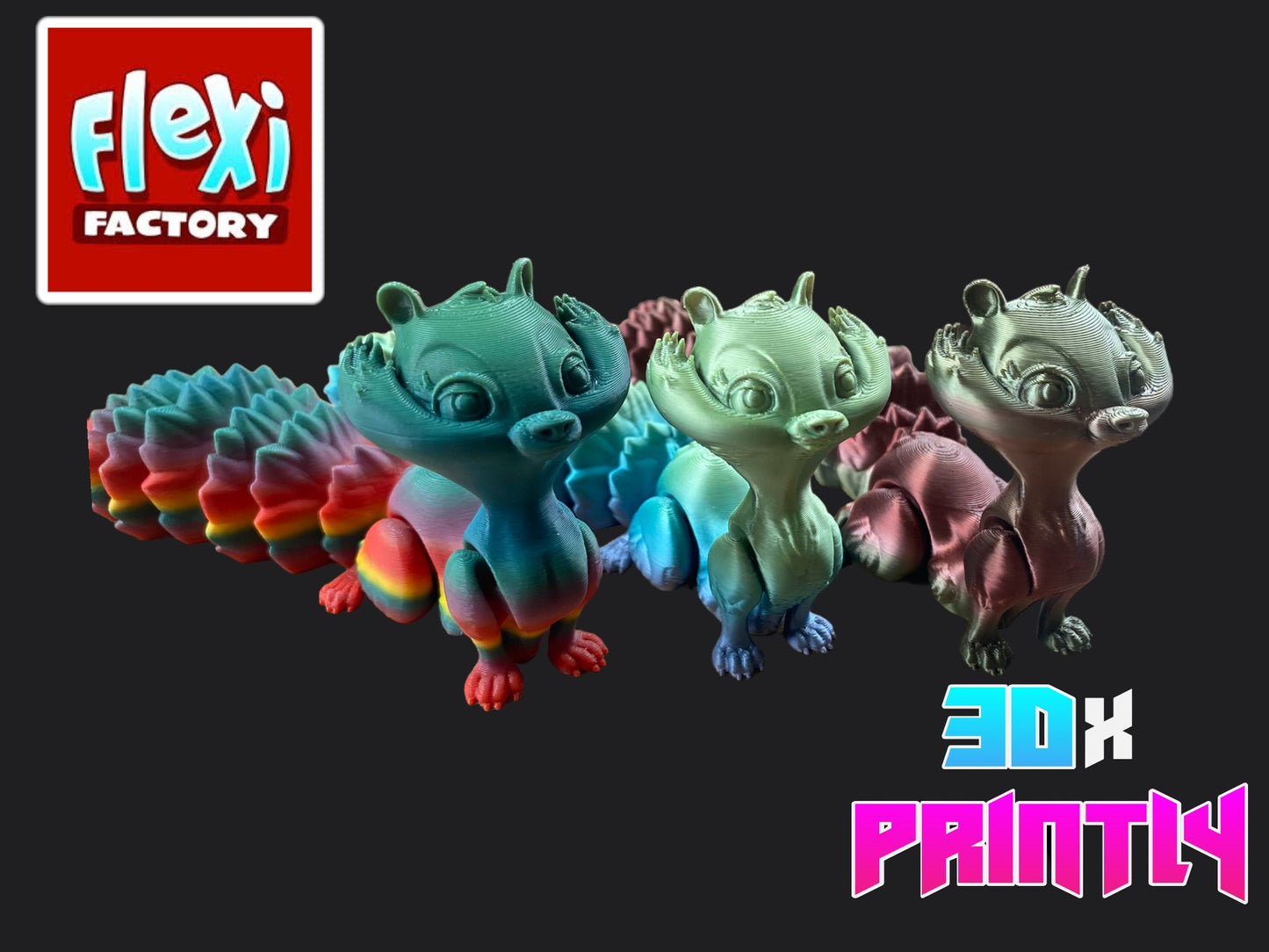 Cute Squirrel - Flexi Factory 3D Design - Rainbow / Color shift PLA