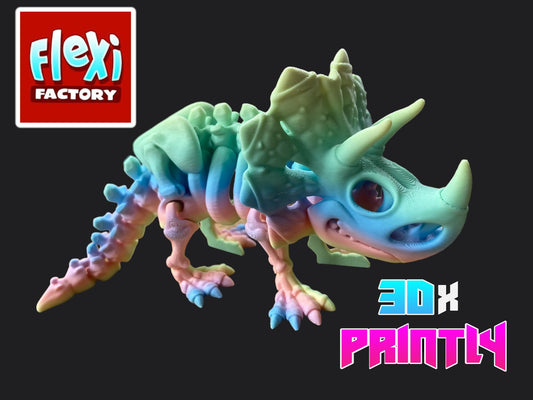 Triceratops - Flexi Factory 3D Design - Rainbow / Color shift PLA