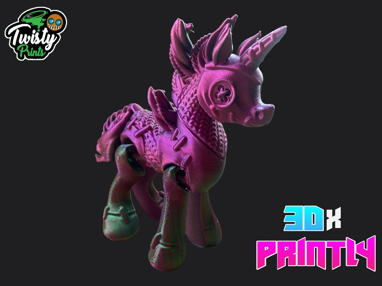 Twisted Unicorn - Twisty Prints 3D Design - Rainbow / Color shift PLA